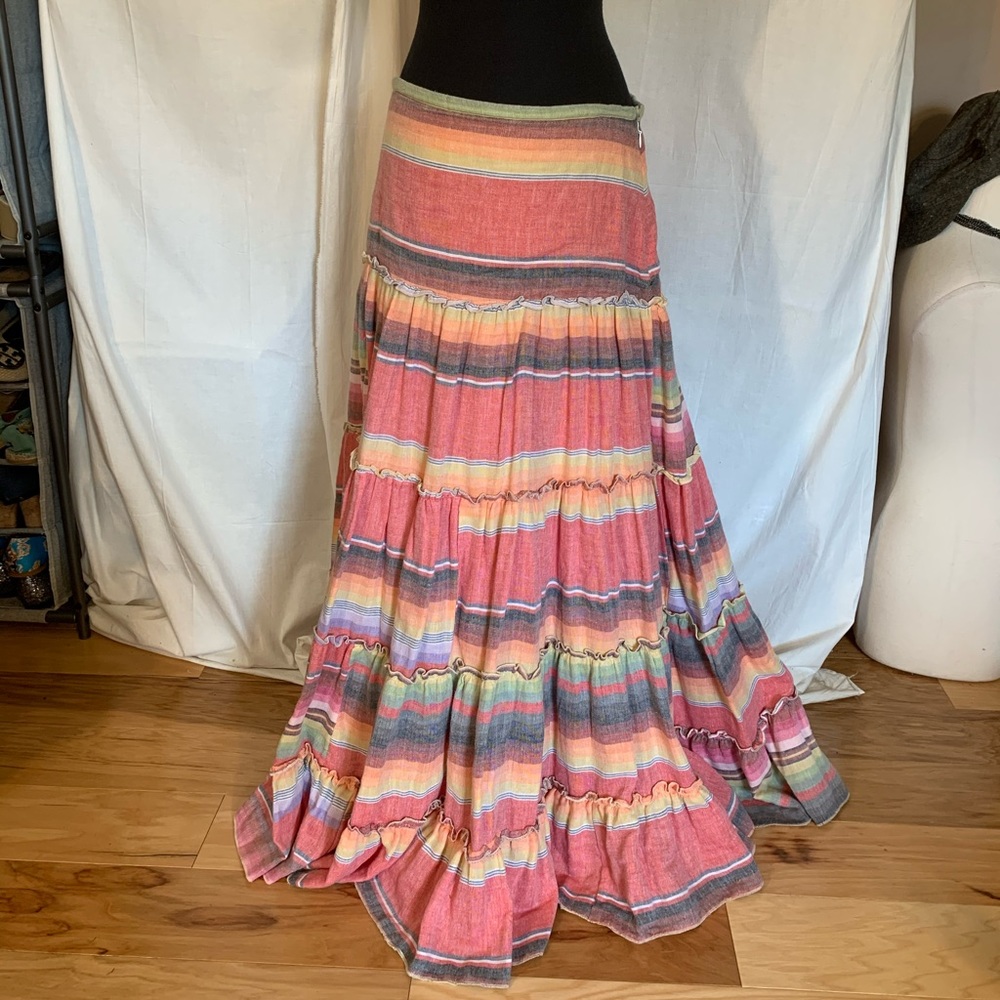 Tasha Polizzi Coral Stripe Maxi Skirt with Pastel Rainbow Bands